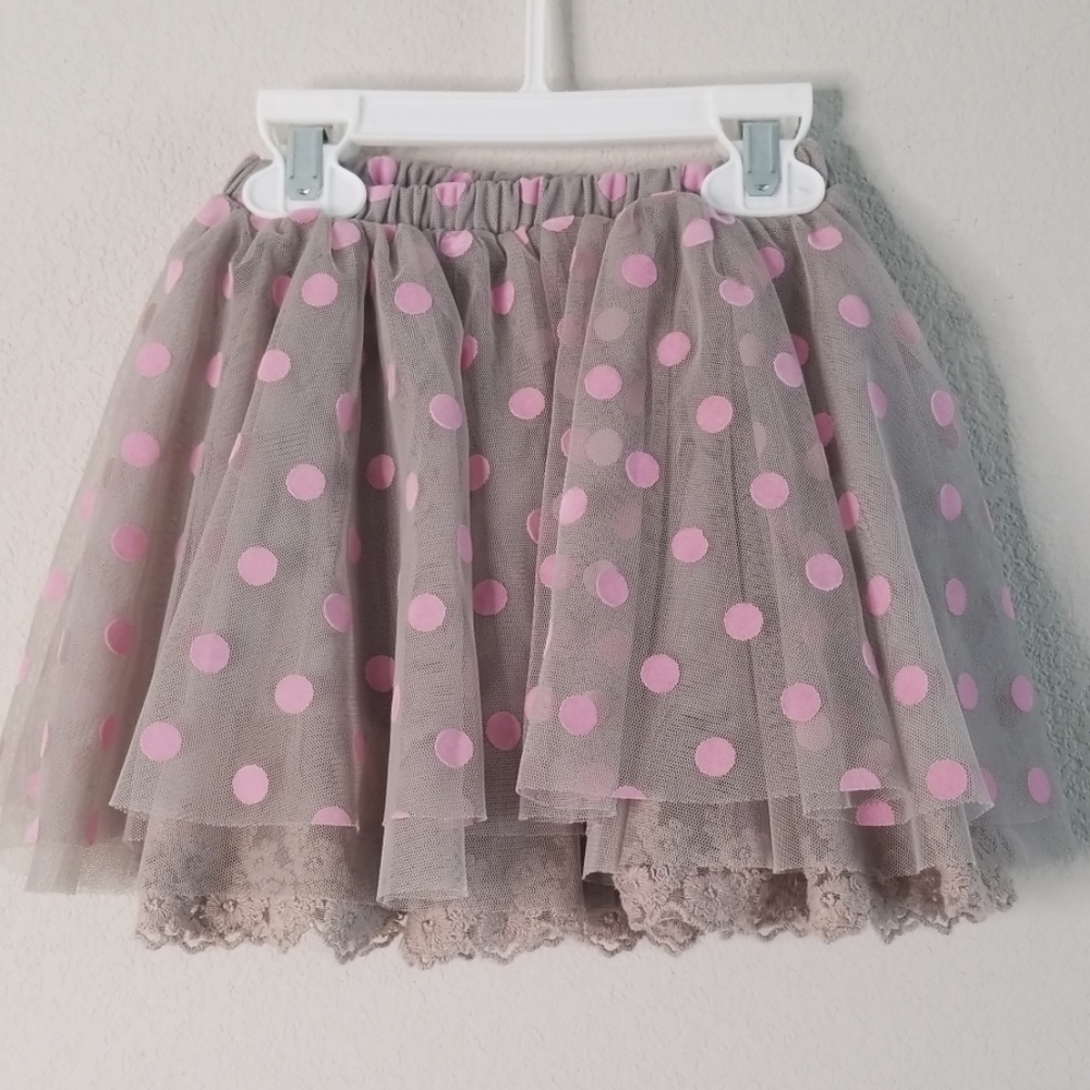 Petit Lem Gray & Pink Polka Dot Layered Tulle Skirt